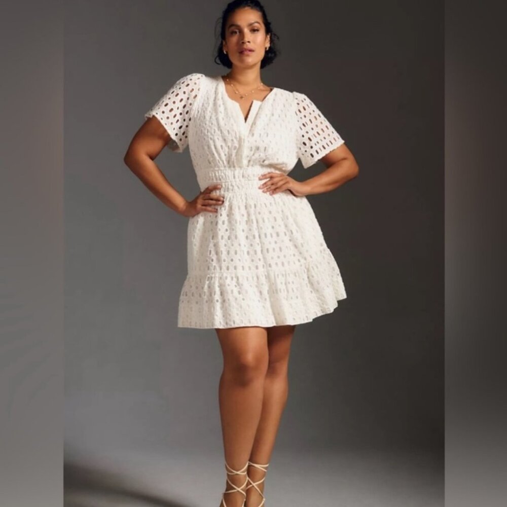 Anthropologie Somerset Mini Dress | White Eyelet | 3X | EUC